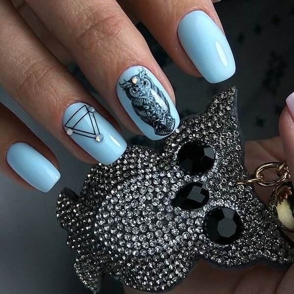 Cute Owl Geometric Nail Art Design