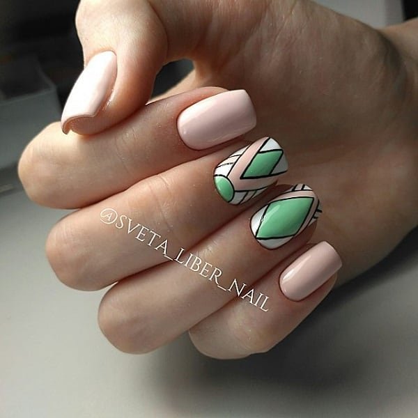 Pastel Colored Geometric Nail Art Design